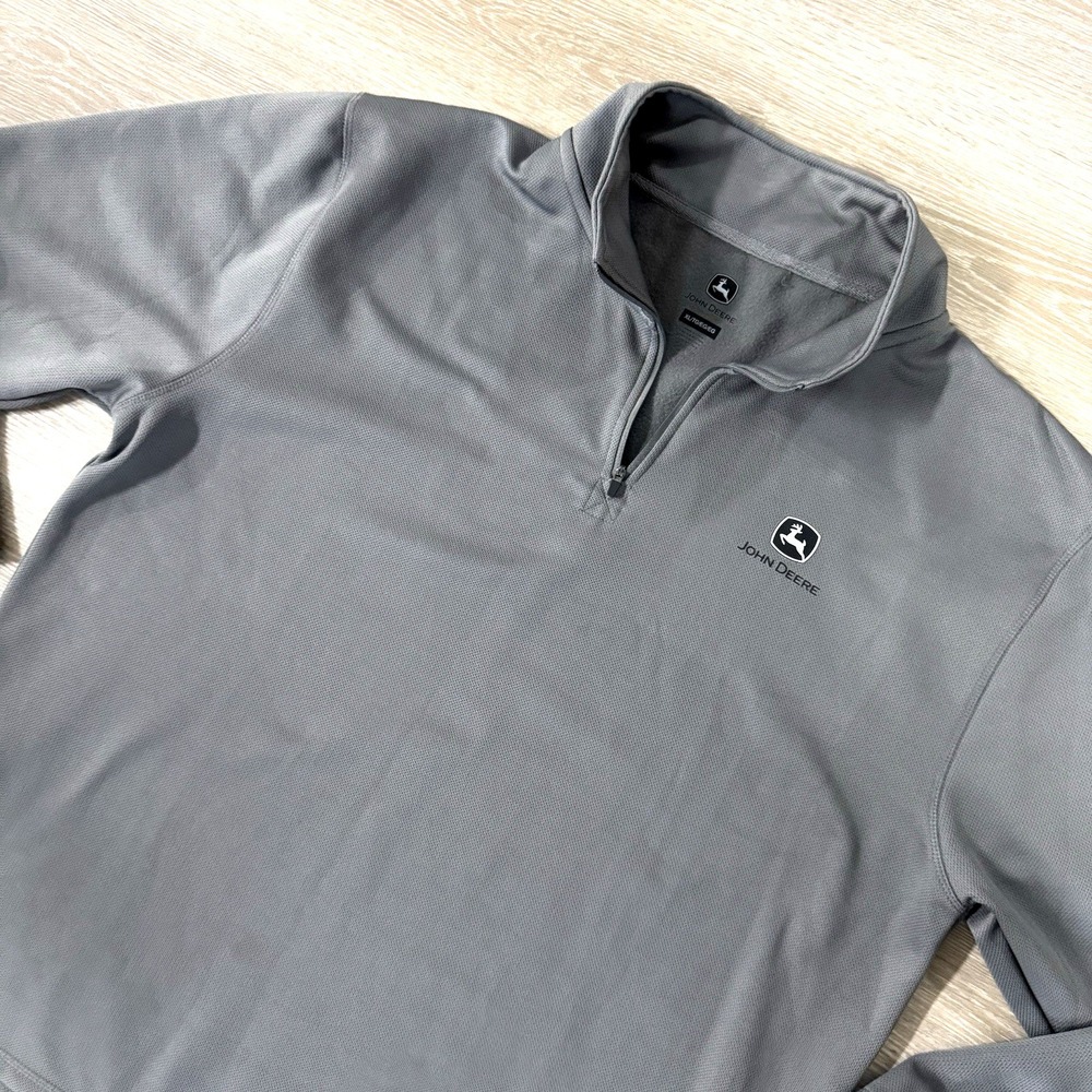 John Deere Grey Quarter Zip Long Sleeve Performance Pullover Men's Size XL
